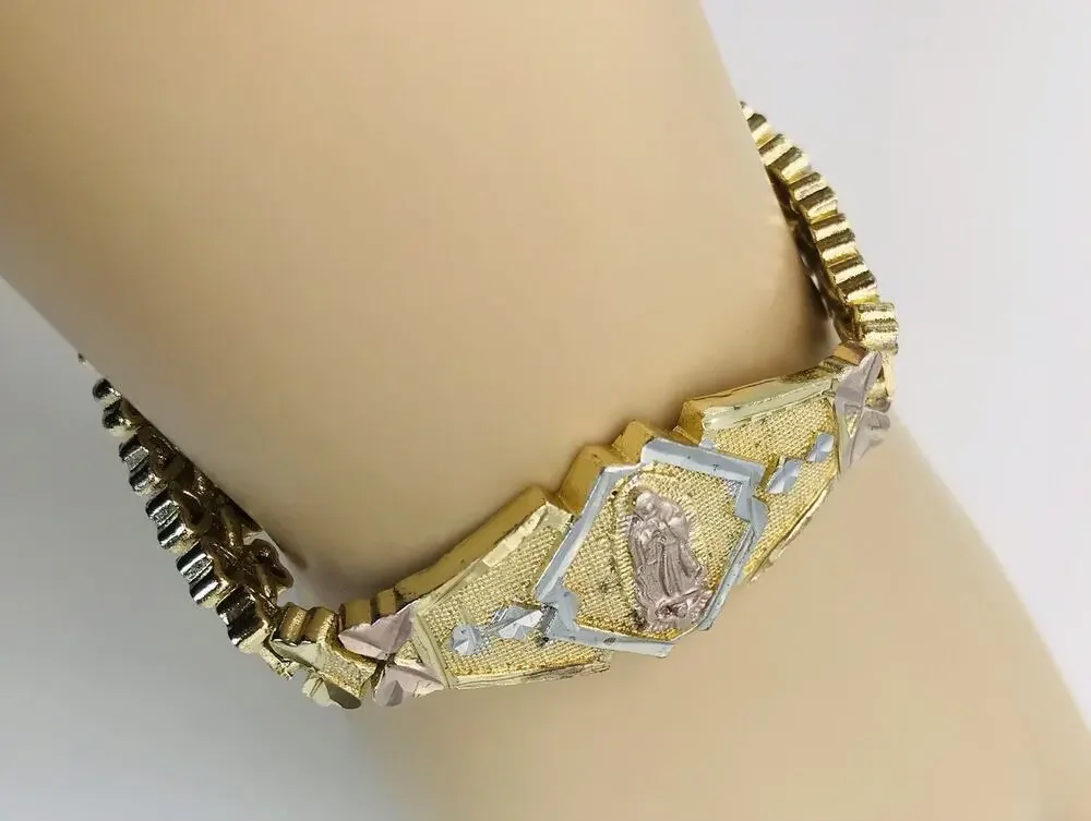Tri Color Virgen de Guadalupe 14K Plated Bracelet Pulsera Oro Laminado Women